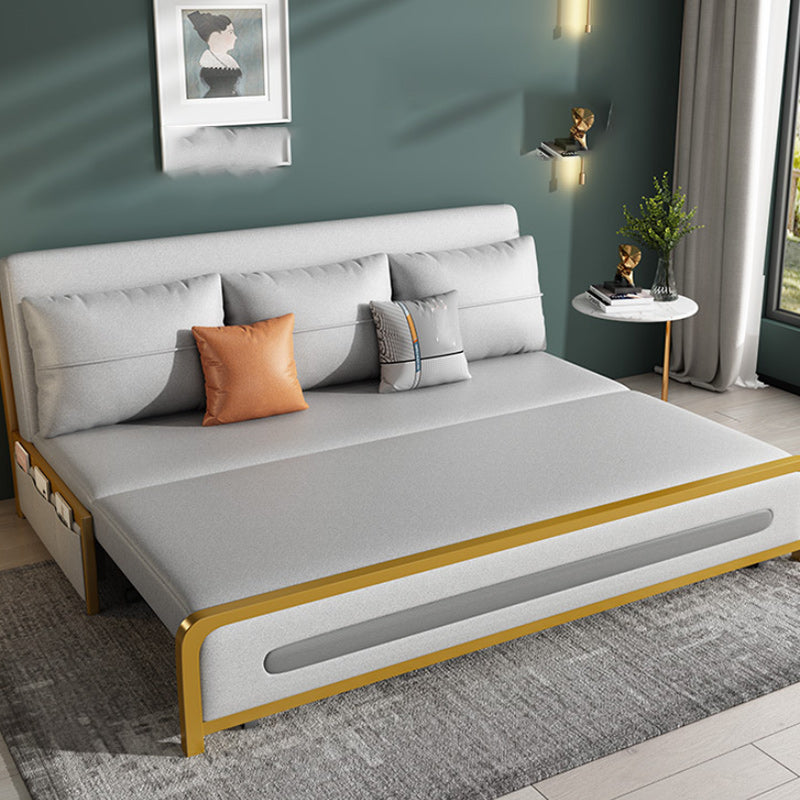 Faux Leather Armless Sofa Bed Glam Styled Gray Upholstered Sleeper