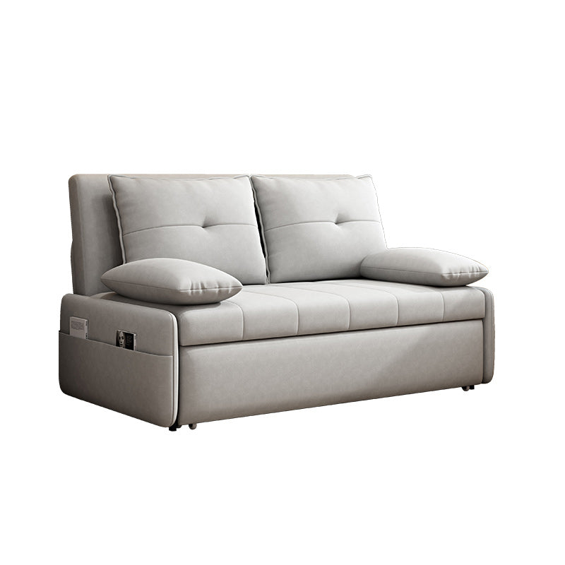 Contemporary Faux Leather Sleeper Pillow Top Arms Sofa Bed in Gray