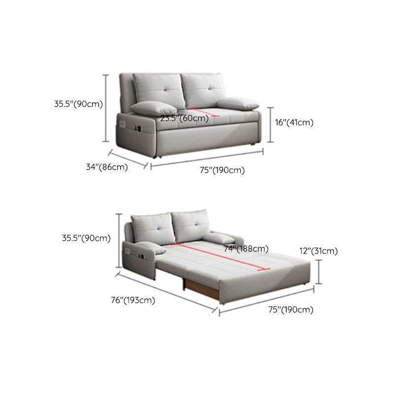 Contemporary Faux Leather Sleeper Pillow Top Arms Sofa Bed in Gray