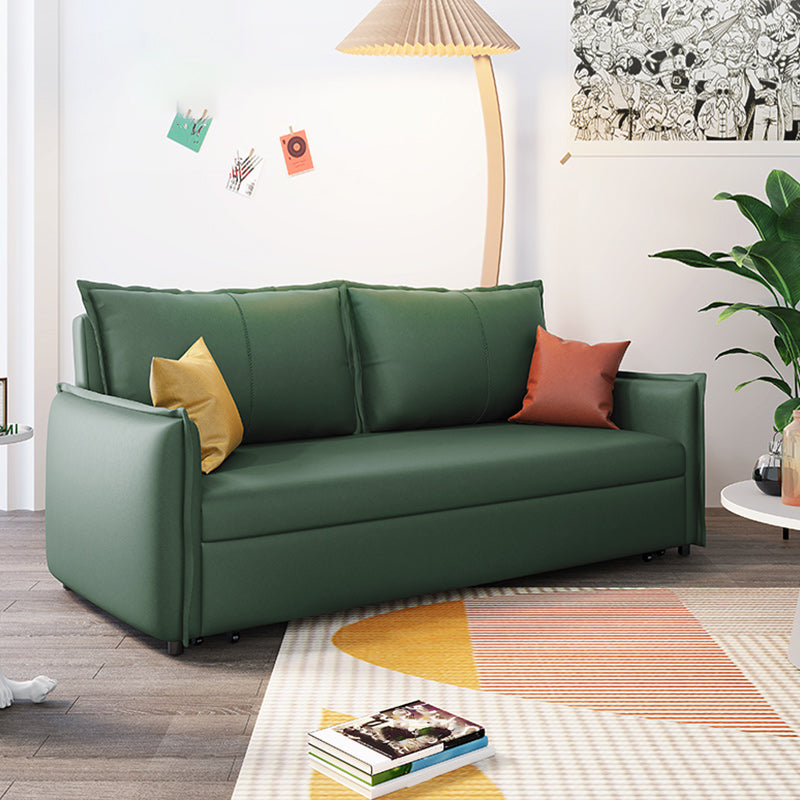 Scandinavian Faux Leather Sleeper Sofa Green Square Arm Sofa Bed