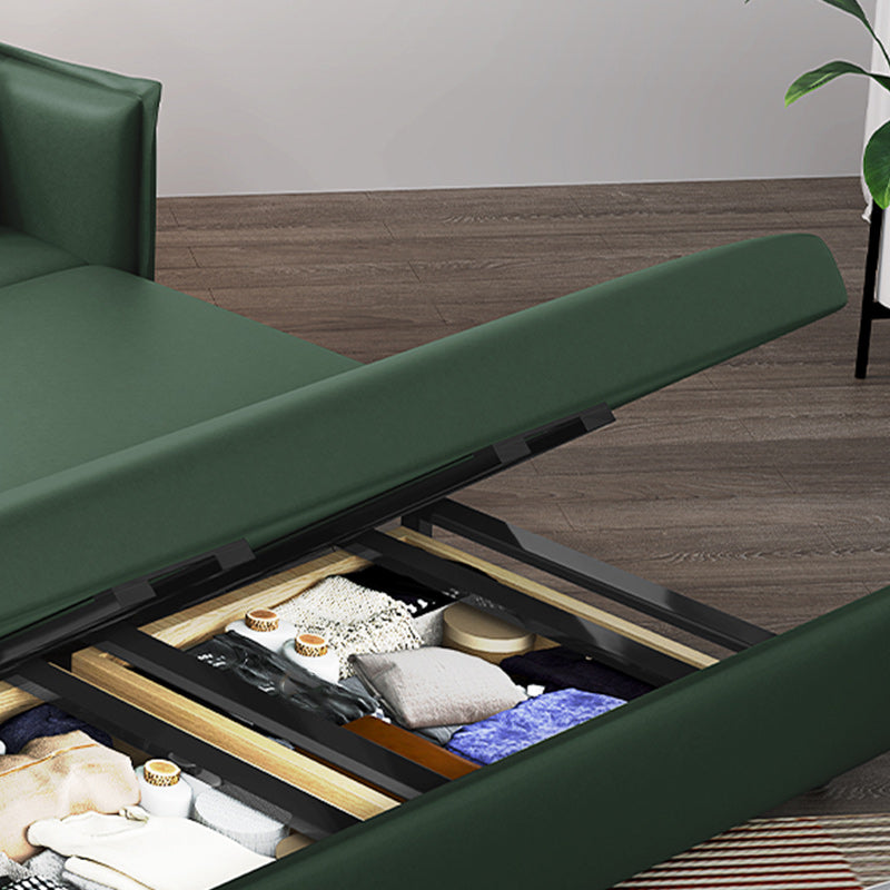 Scandinavian Faux Leather Sleeper Sofa Green Square Arm Sofa Bed