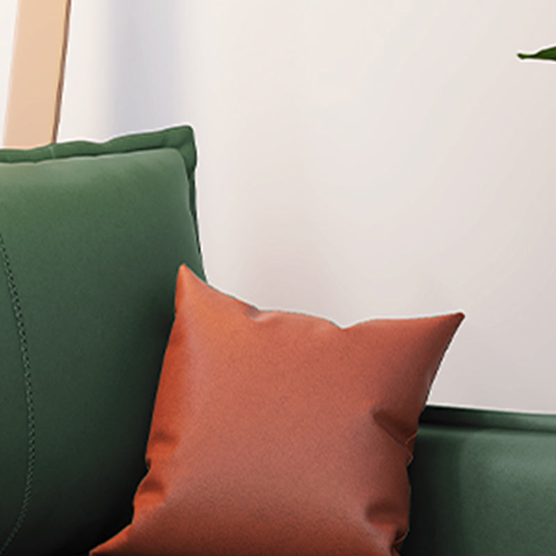 Scandinavian Faux Leather Sleeper Sofa Green Square Arm Sofa Bed