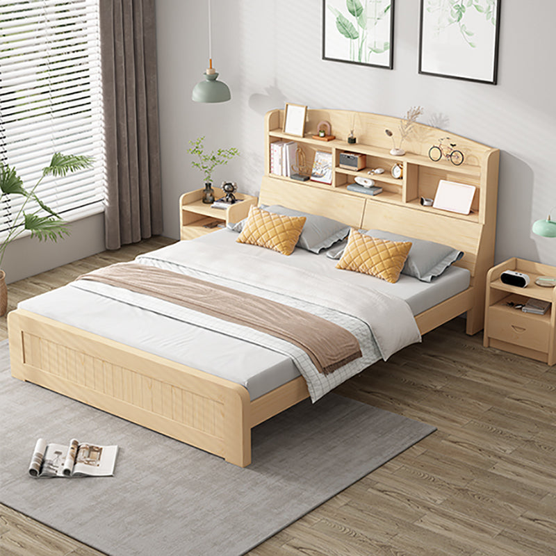 Modern Platform Bed 39.37" High Solid Wood Bed Frame with Shelves and Mattress