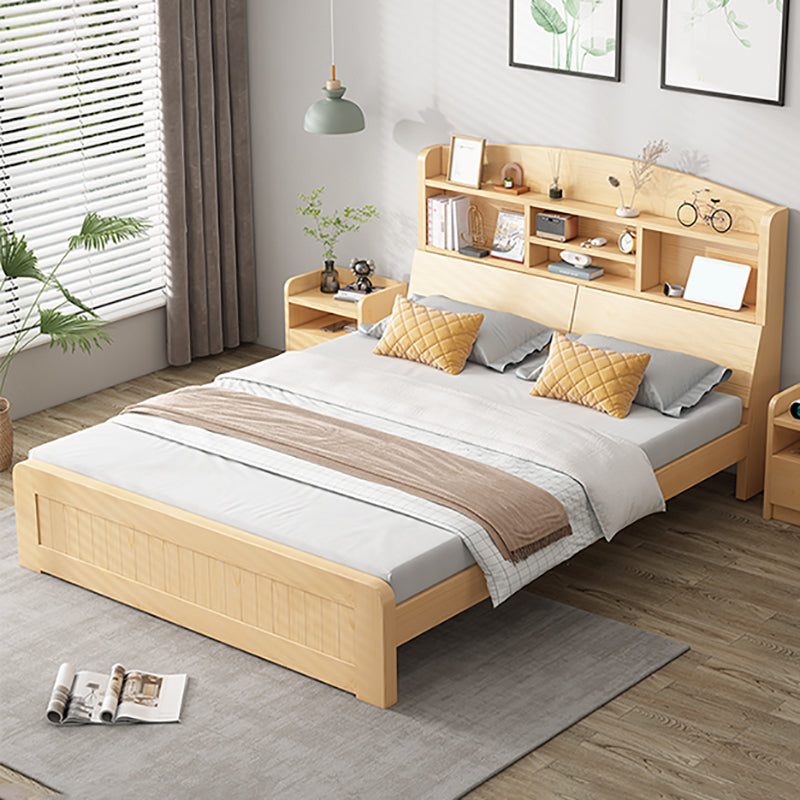 Modern Platform Bed 39.37" High Solid Wood Bed Frame with Shelves and Mattress