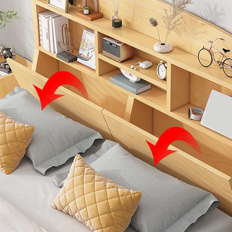 Modern Platform Bed 39.37" High Solid Wood Bed Frame with Shelves and Mattress