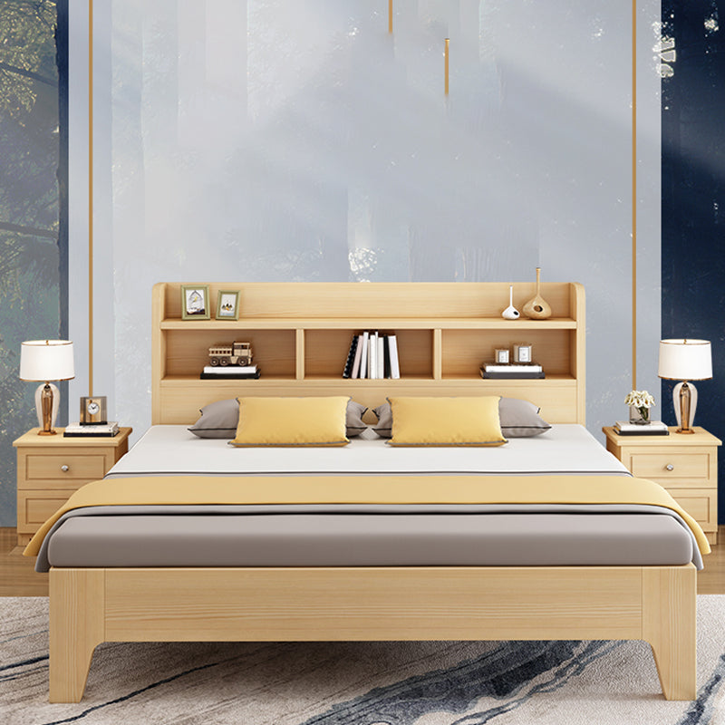 Modern Platform Bed 35.43" High Solid Wood Bed Frame with Shelves