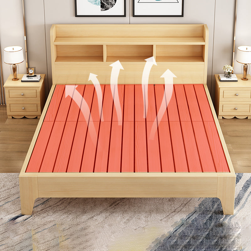 Modern Platform Bed 35.43" High Solid Wood Bed Frame with Shelves