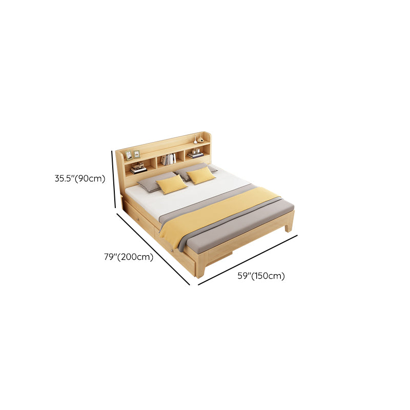 Modern Platform Bed 35.43" High Solid Wood Bed Frame with Shelves