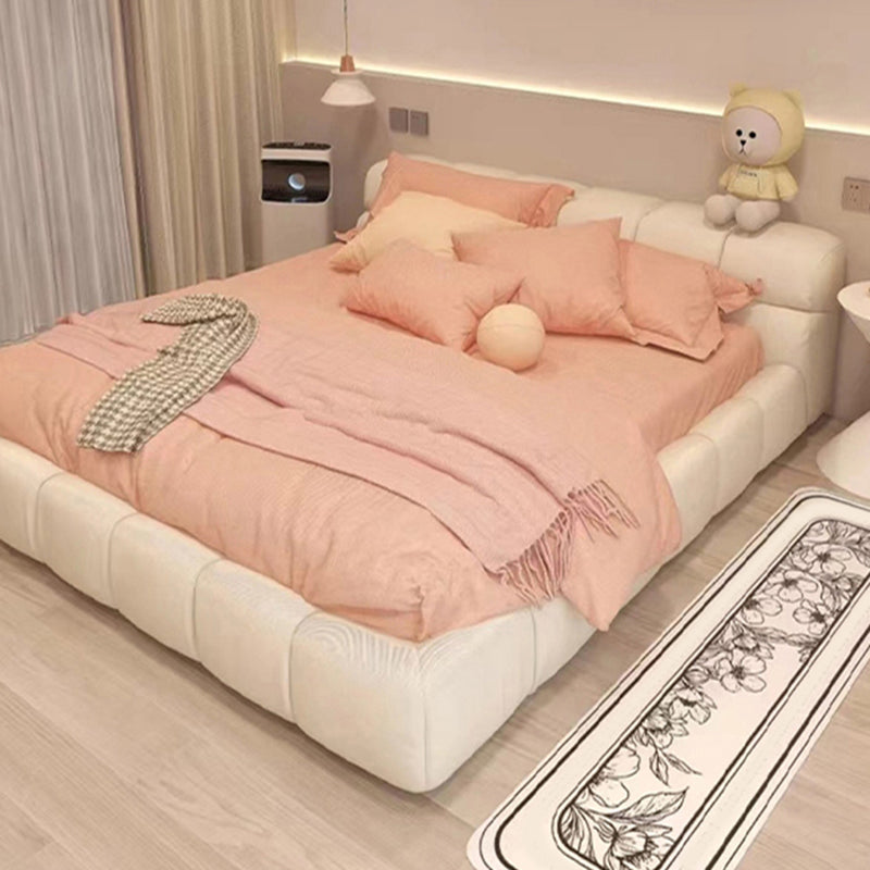 Contemporary Standard Bed with Tufted Genuine Leather Headboard