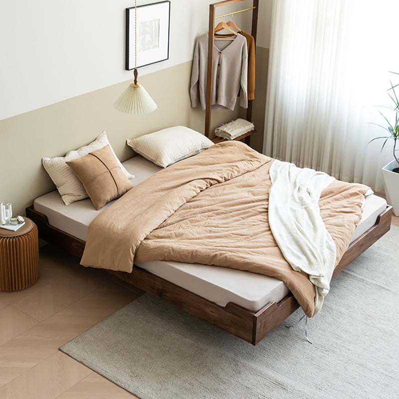 Natural Solid Wood Panel Bed Brown Contemporary Standard Bed
