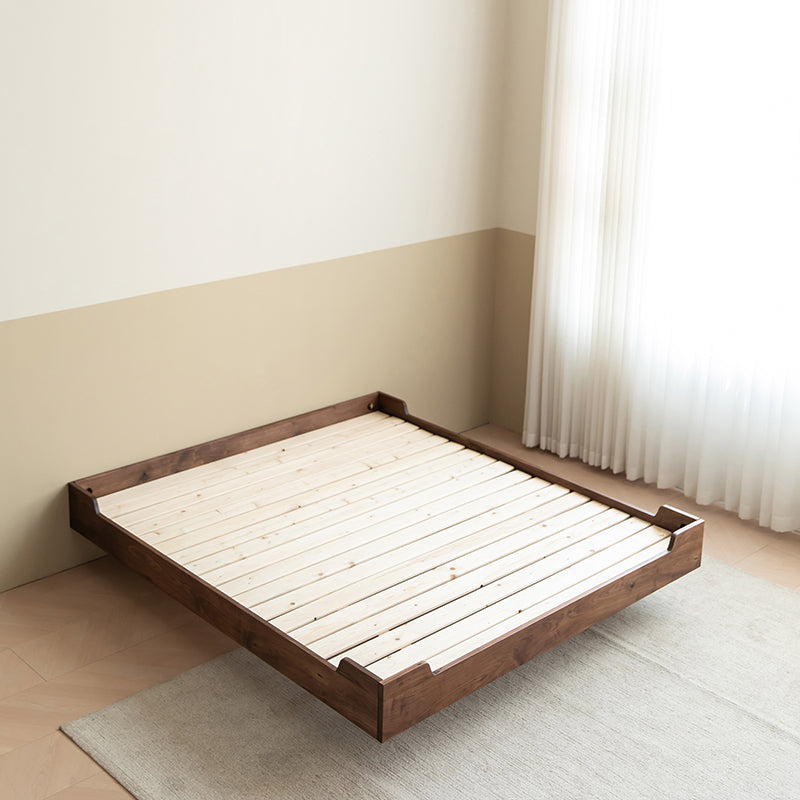 Natural Solid Wood Panel Bed Brown Contemporary Standard Bed