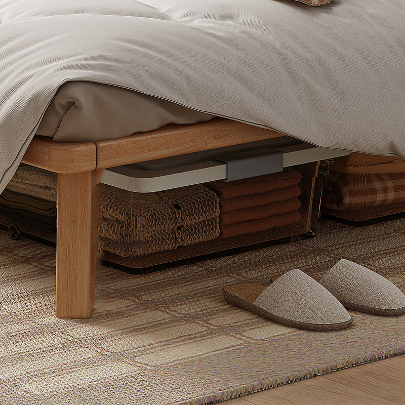 Natural Solid Wood Panel Bed Contemporary Rubberwood Standard Bed