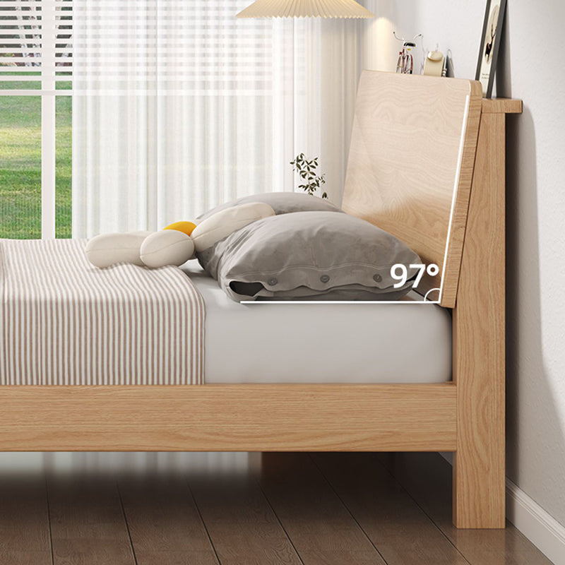 Natural Solid Wood Panel Bed with Headboard Pine Wood Standard Bed