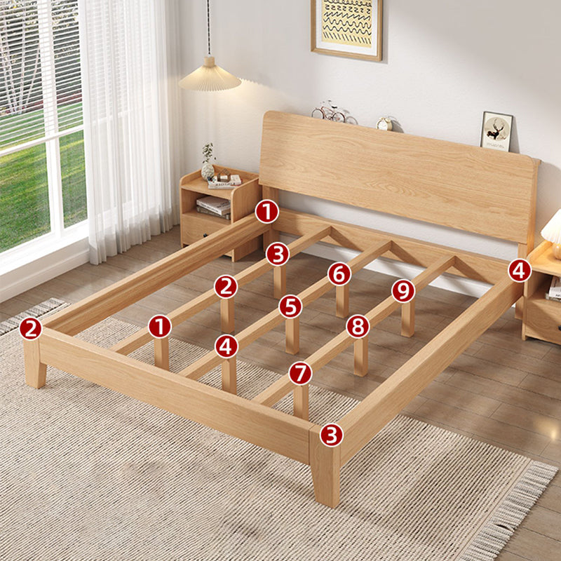 Natural Solid Wood Panel Bed with Headboard Pine Wood Standard Bed
