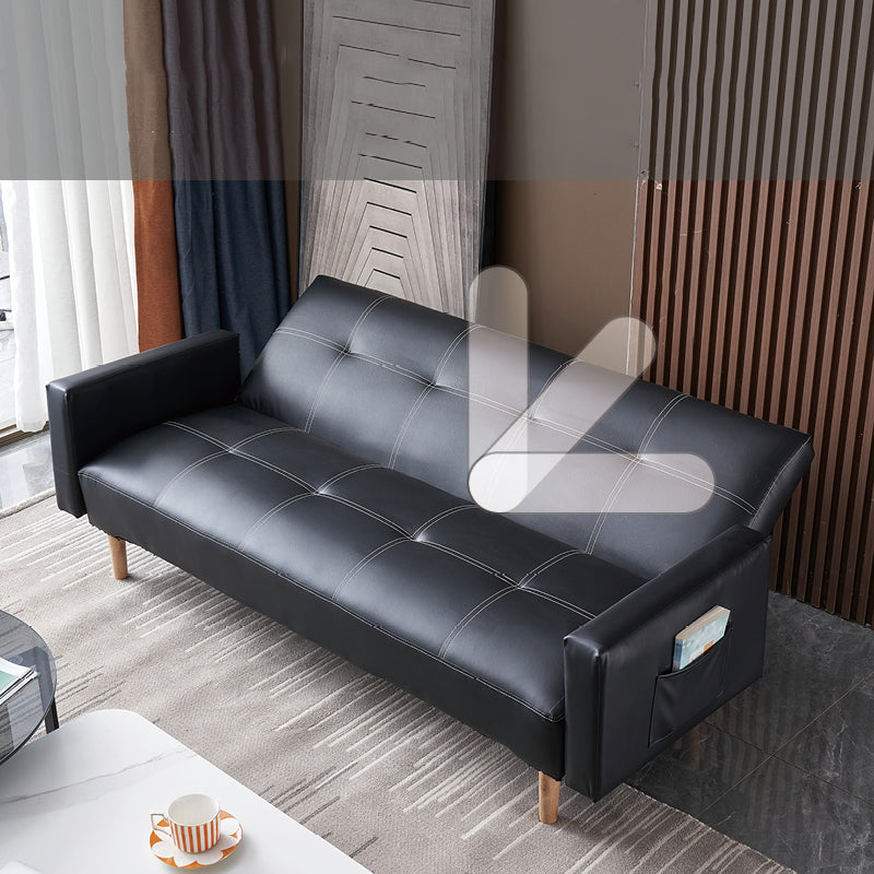 29.52" H Contemporary Faux Leather Convertible Sofa Biscuit Back Square Arm Sofa