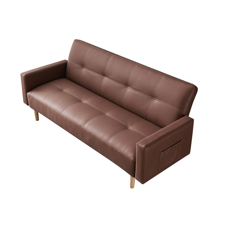 29.52" H Contemporary Faux Leather Convertible Sofa Biscuit Back Square Arm Sofa
