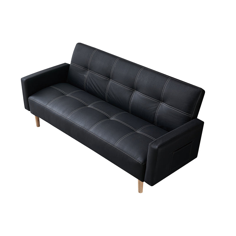 29.52" H Contemporary Faux Leather Convertible Sofa Biscuit Back Square Arm Sofa