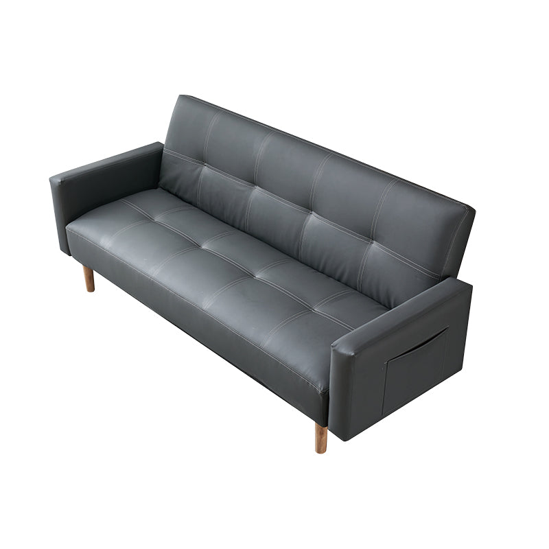 29.52" H Contemporary Faux Leather Convertible Sofa Biscuit Back Square Arm Sofa
