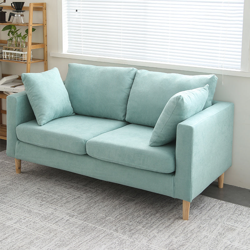 Scandinavian Linen Loveseat with Square Arms and 2 Pillows Back