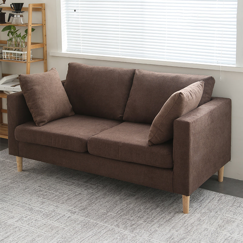 Scandinavian Linen Loveseat with Square Arms and 2 Pillows Back