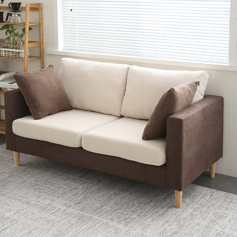 Scandinavian Linen Loveseat with Square Arms and 2 Pillows Back