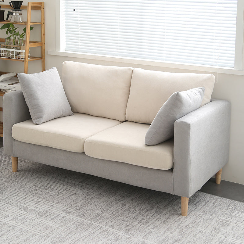 Scandinavian Linen Loveseat with Square Arms and 2 Pillows Back
