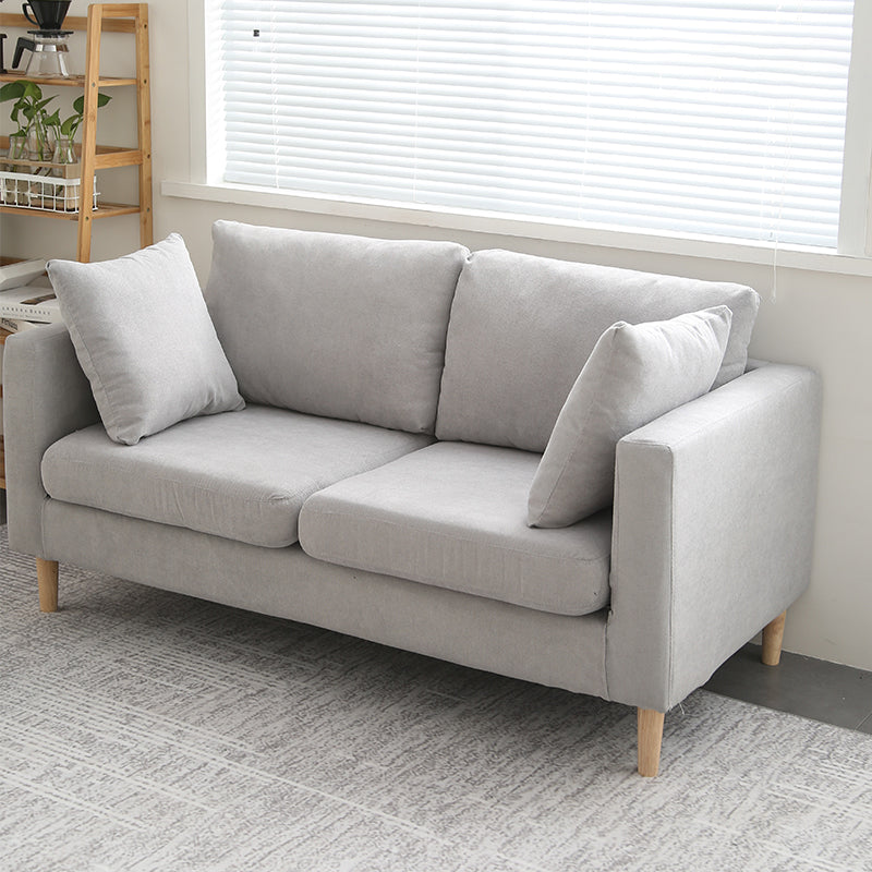 Scandinavian Linen Loveseat with Square Arms and 2 Pillows Back