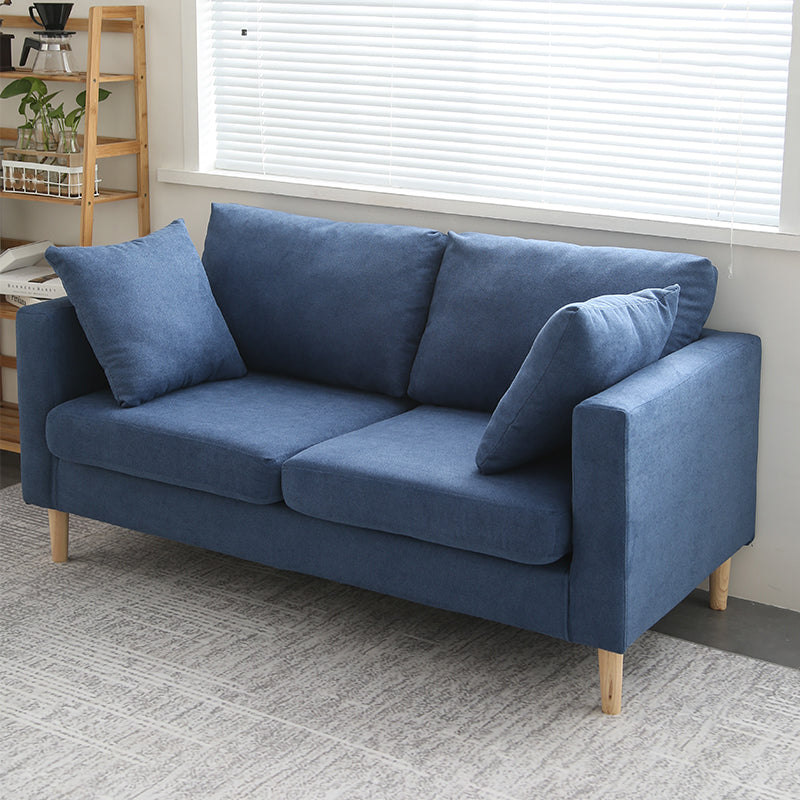 Scandinavian Linen Loveseat with Square Arms and 2 Pillows Back