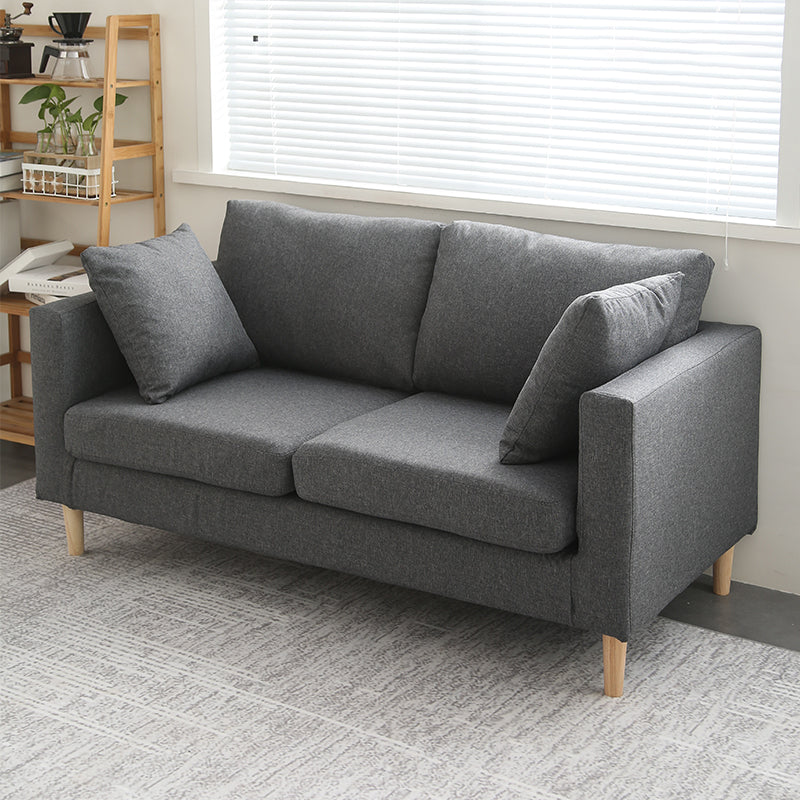 Scandinavian Linen Loveseat with Square Arms and 2 Pillows Back
