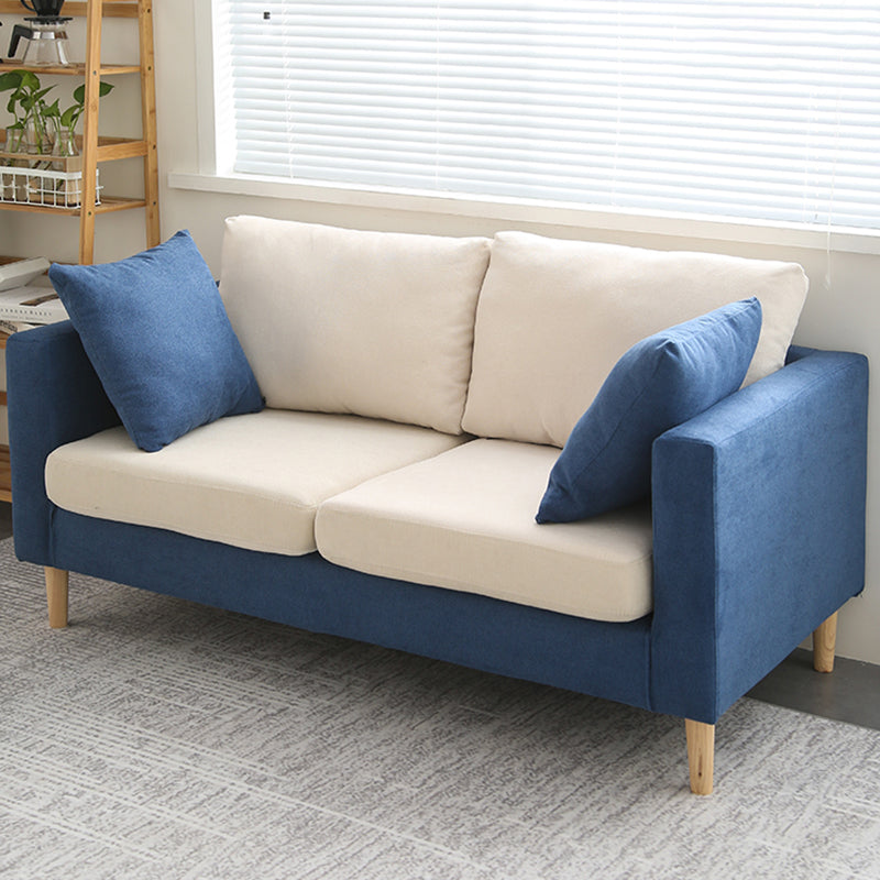 Scandinavian Linen Loveseat with Square Arms and 2 Pillows Back
