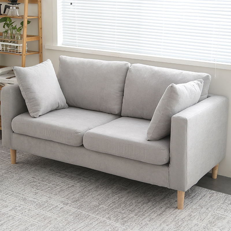 Scandinavian Linen Loveseat with Square Arms and 2 Pillows Back