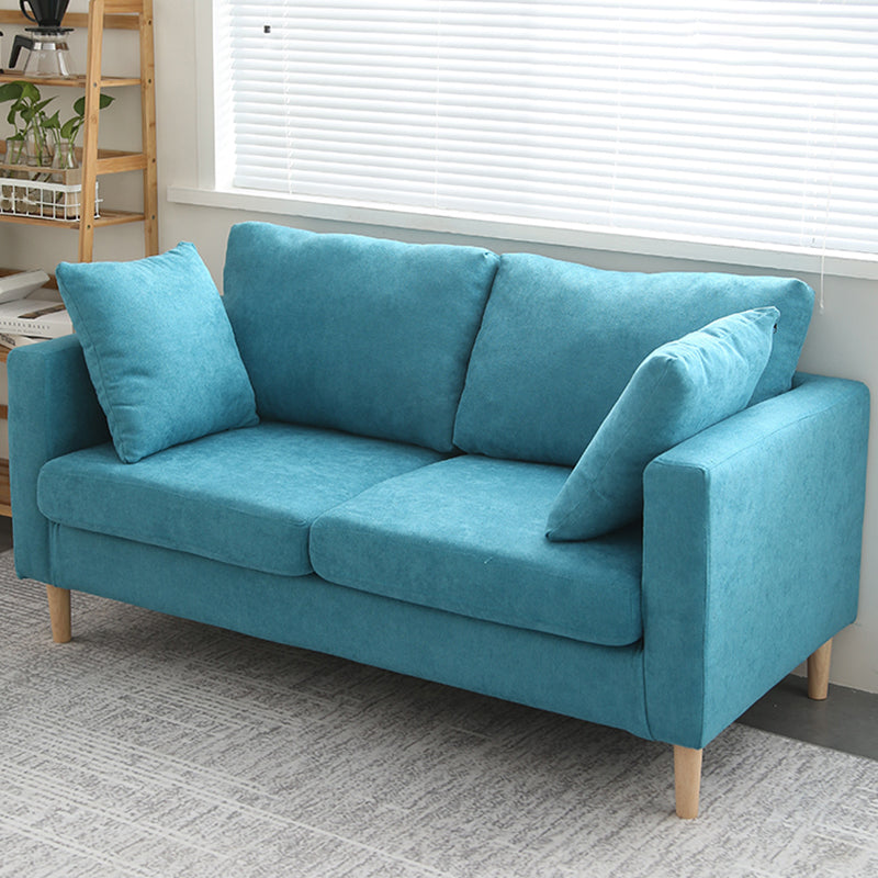 Scandinavian Linen Loveseat with Square Arms and 2 Pillows Back