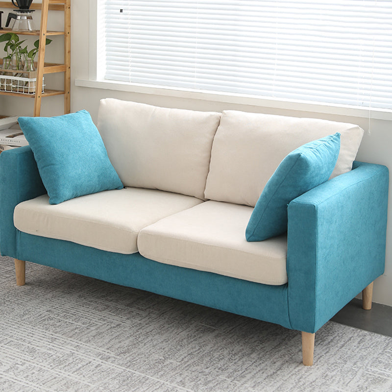 Scandinavian Linen Loveseat with Square Arms and 2 Pillows Back