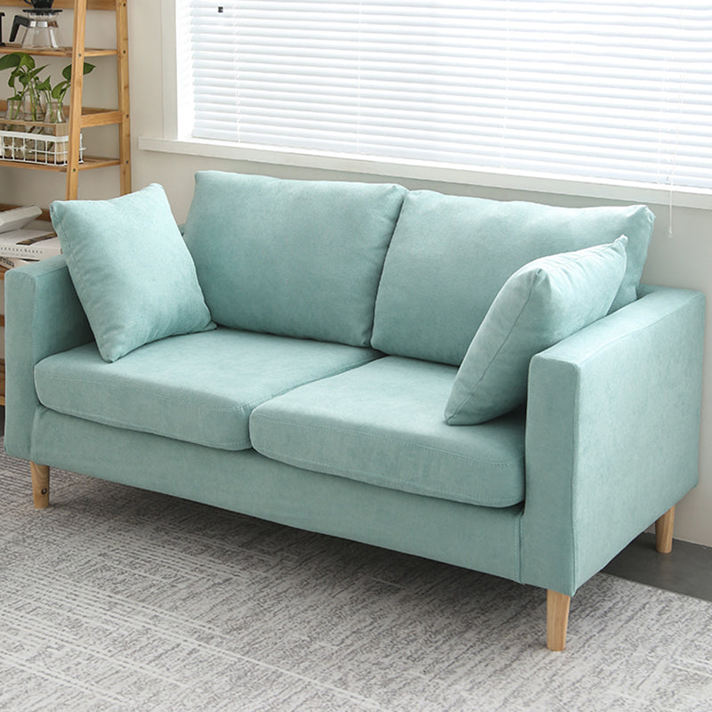 Scandinavian Linen Loveseat with Square Arms and 2 Pillows Back