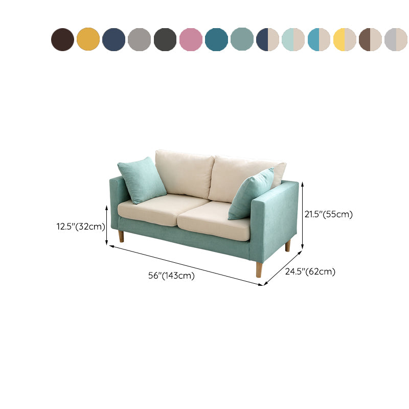 Scandinavian Linen Loveseat with Square Arms and 2 Pillows Back