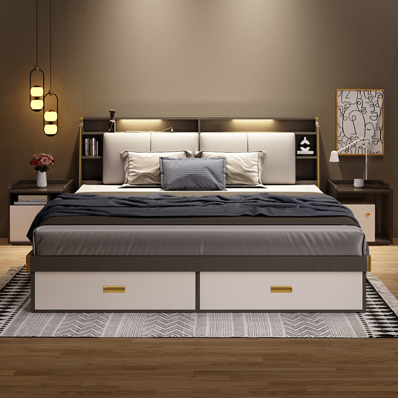 Contemporary Wood Bed Frame Solid Color Standard Bed with Lift Up Storage