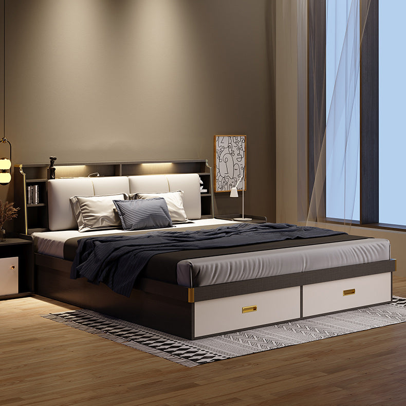 Contemporary Wood Bed Frame Solid Color Standard Bed with Lift Up Storage