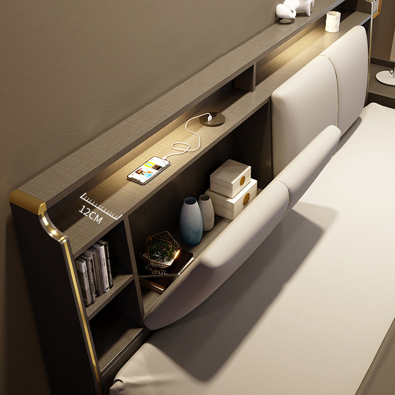 Contemporary Wood Bed Frame Solid Color Standard Bed with Lift Up Storage