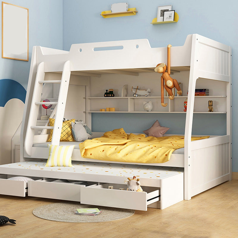 Contemporary Wood White Mattress Included with Drawers Rectangular Bunk Bed
