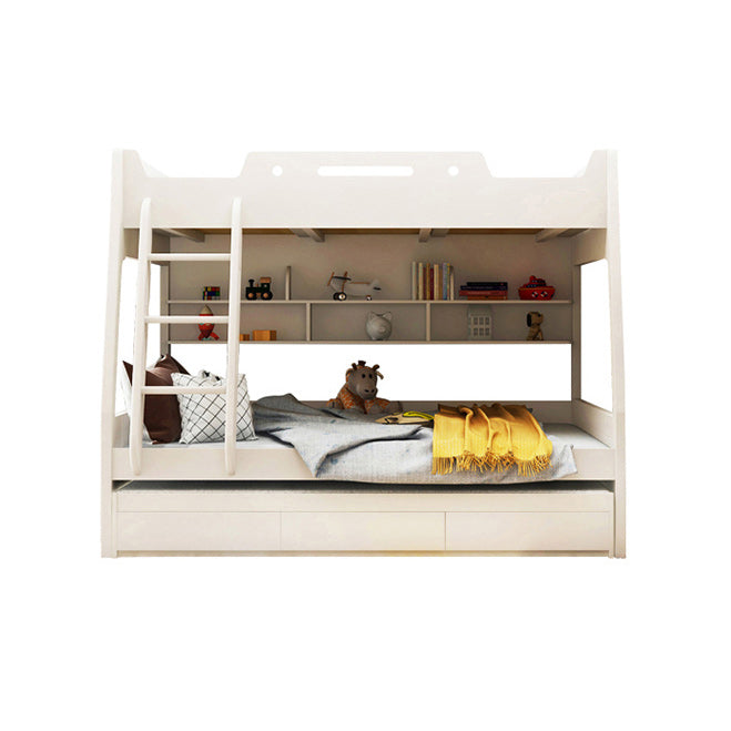 Contemporary Wood White Mattress Included with Drawers Rectangular Bunk Bed
