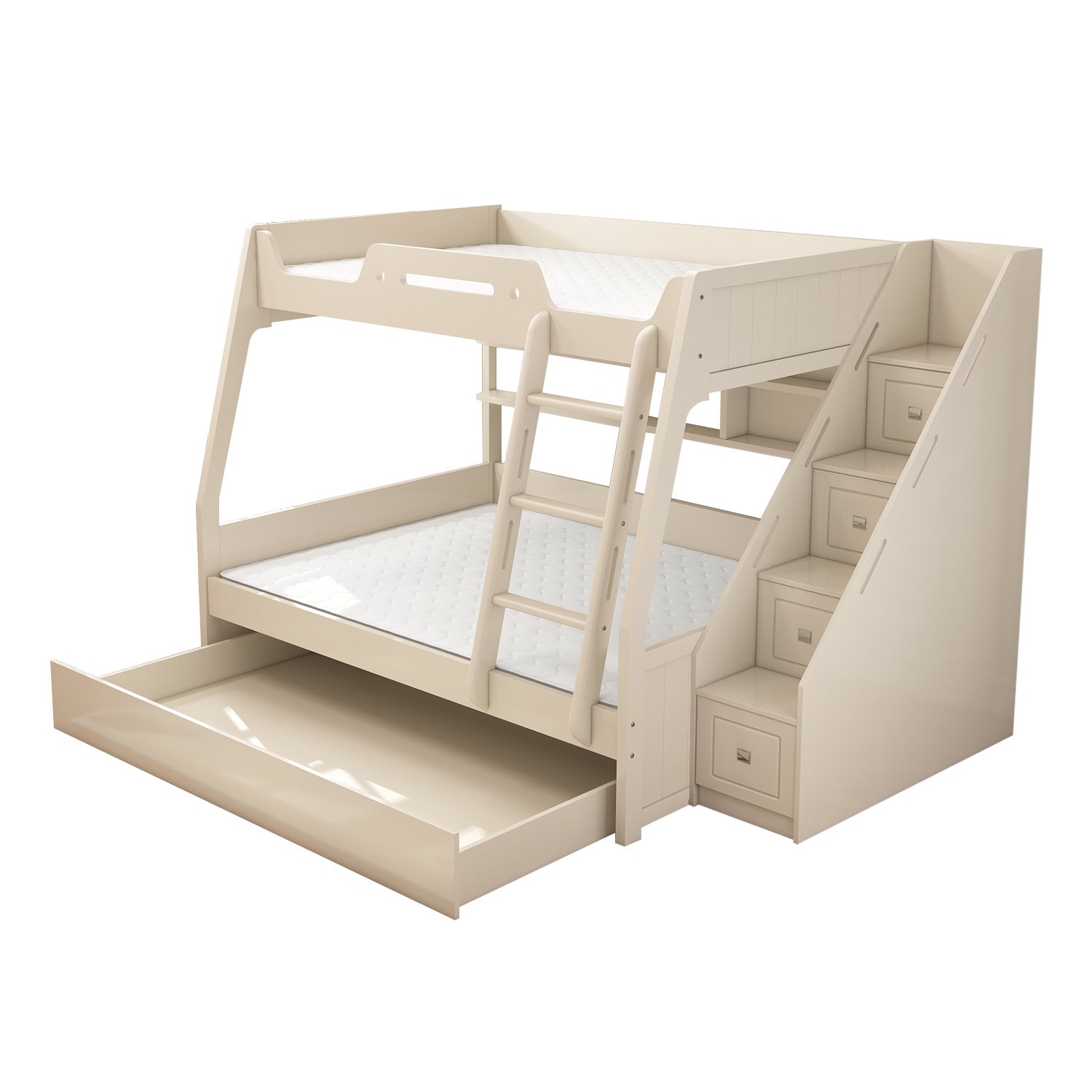 Contemporary Wood White Mattress Included with Drawers Rectangular Bunk Bed