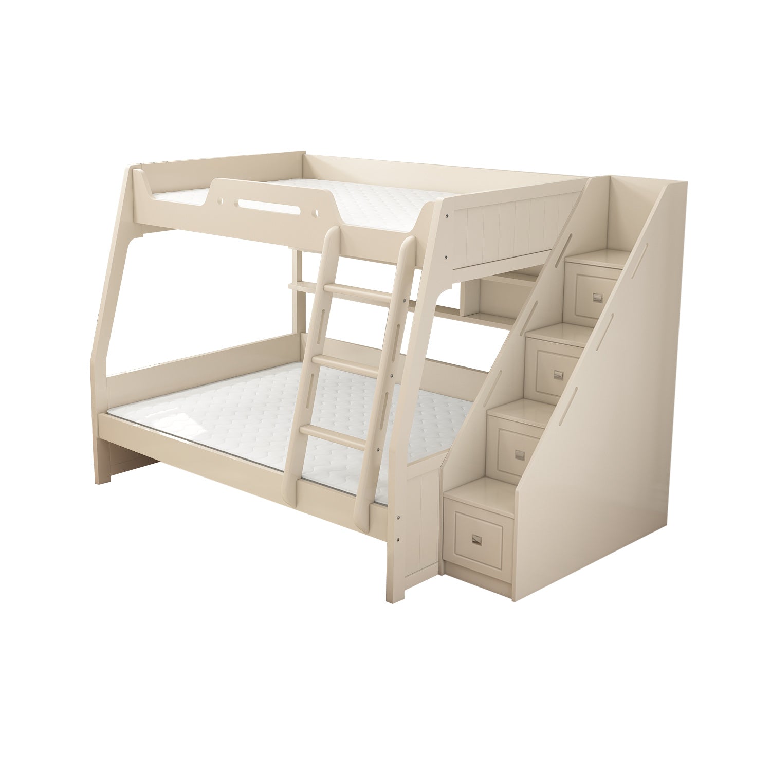 Contemporary Wood White Mattress Included with Drawers Rectangular Bunk Bed