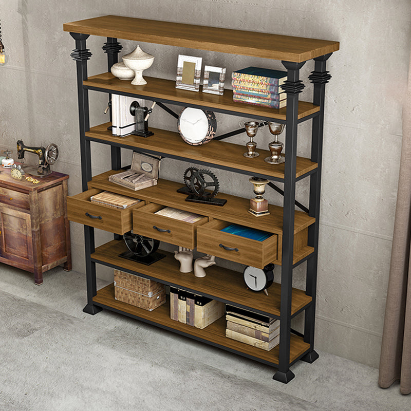 Open Back Standard Bookcase Industrial Wooden Bookshelf with Drawers