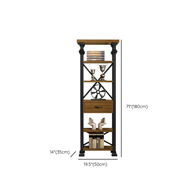 Open Back Standard Bookcase Industrial Wooden Bookshelf with Drawers