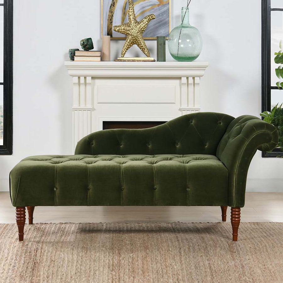 Velvet Rolled Arms Chaise Luxury Solid Wood Chaise for Living Room