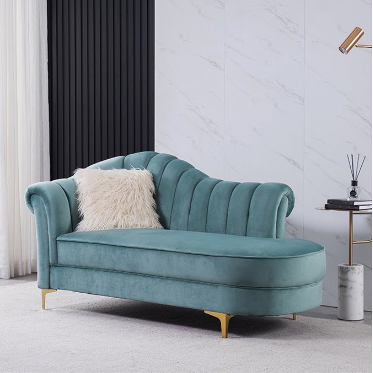 Luxury Style Velvet Chaise Lounge Bedroom Rolled Arms Chaise
