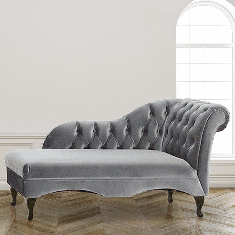 Living Room Rolled Arms Chaise Modern Style Velvet Chaise with Two Arms