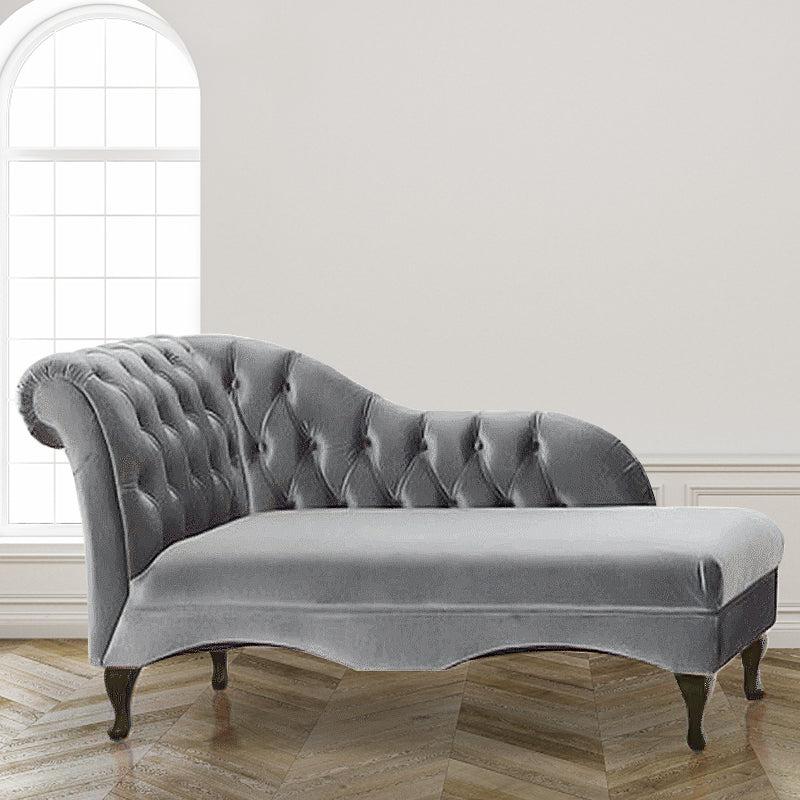 Living Room Rolled Arms Chaise Modern Style Velvet Chaise with Two Arms
