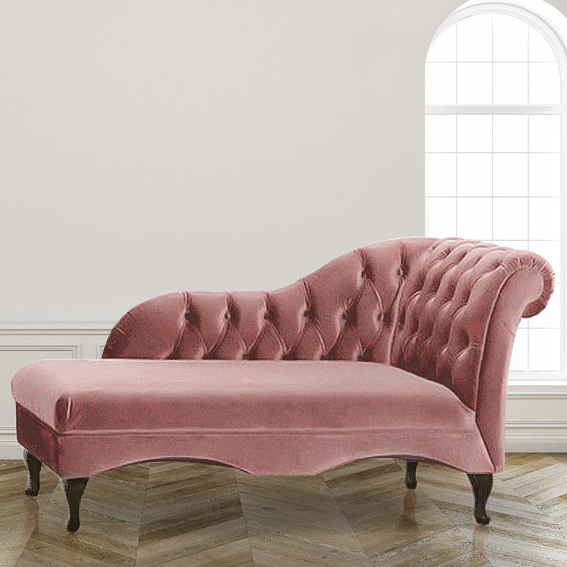 Living Room Rolled Arms Chaise Modern Style Velvet Chaise with Two Arms