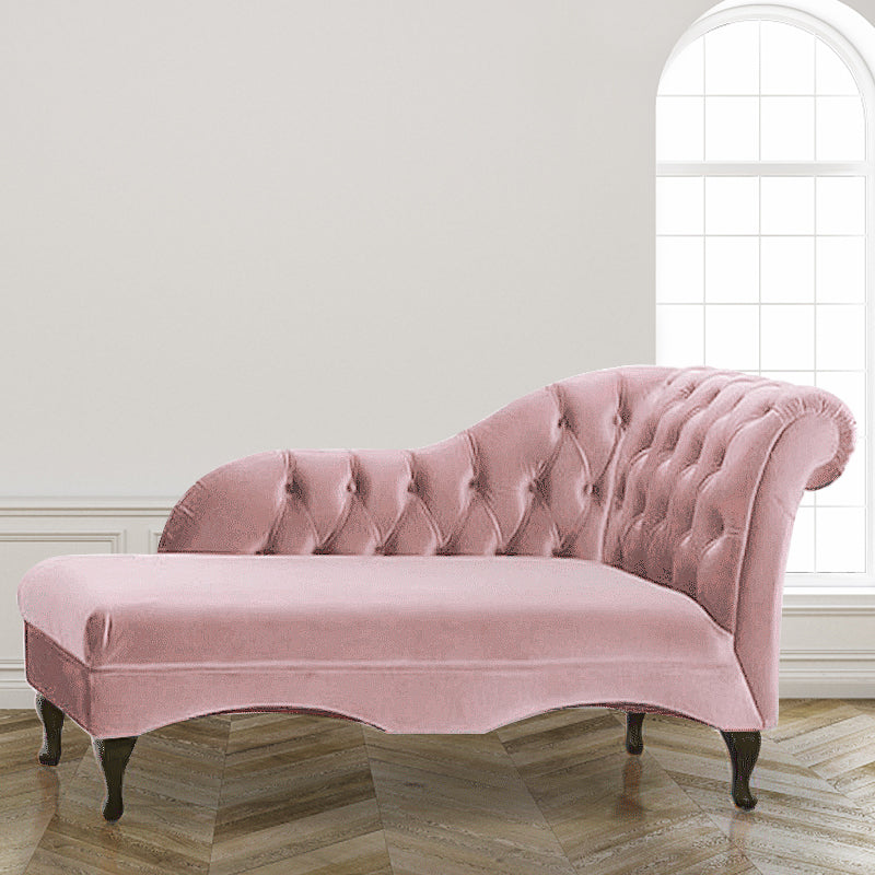 Living Room Rolled Arms Chaise Modern Style Velvet Chaise with Two Arms